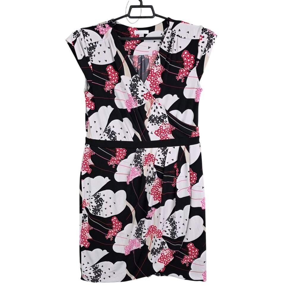 Womens New York & Company Floral Print Stretch Wrap Dress Cap Sleeves Size XL